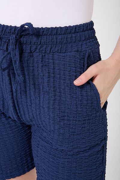 BANEGA Pantaloni scurți de damă, din bumbac, cu talie elastică, cu buzunare, albastru bleumarin