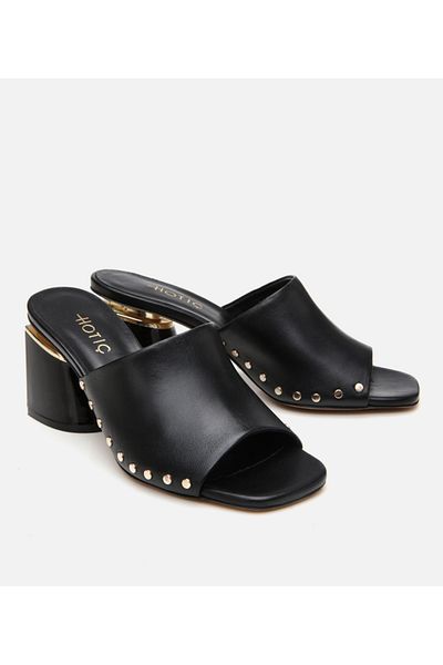Hotiç Women's Leather Black Heeled Slippers