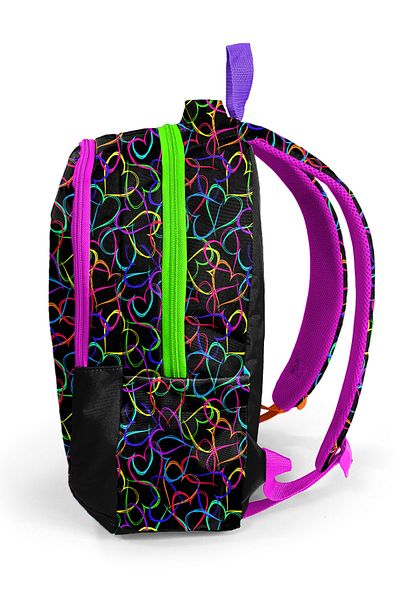 Coral High Rucsac de școală cu trei compartimente, cu model de inimă multicoloră pentru copii 23670