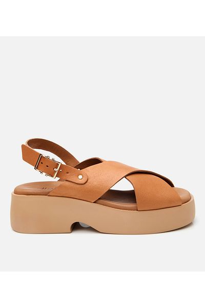 Hotiç Women's Leather Tan Belted Wedge Heeled Sandals