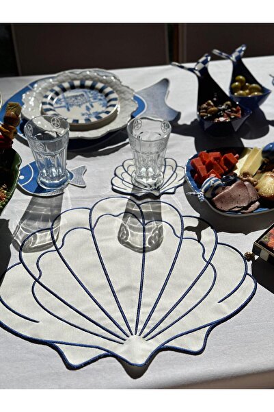 ref crea Set de 2 farfurii Perla Ecru-Albastru Marin