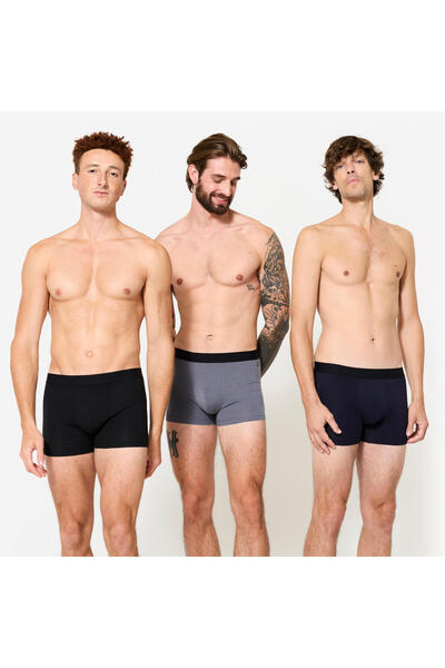 Decathlon Erkek 3'lü Boxer Seti - Siyah / Gri / Mavi