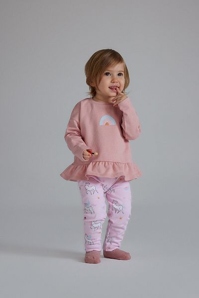 DeFacto 2-teiliges Set für Babys, Mädchen, Rundhals-Sweatshirt, Einhorn-Aufdruck, elastischer Bund unten D8699A525SP