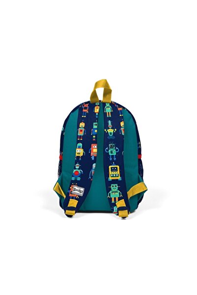 Coral High Kids Navy Blue Robot Patterned Two-Compartment Slot Backpack 23348