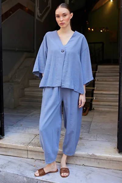 Suziş Button Detail Shirt and Shalwar Pants Set 51189
