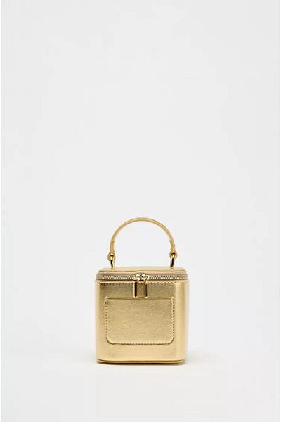 cosybag. Gold Women's Golden Mini Box Crossbody Bag - Shiny Pu Leather Hand and Shoulder Bag