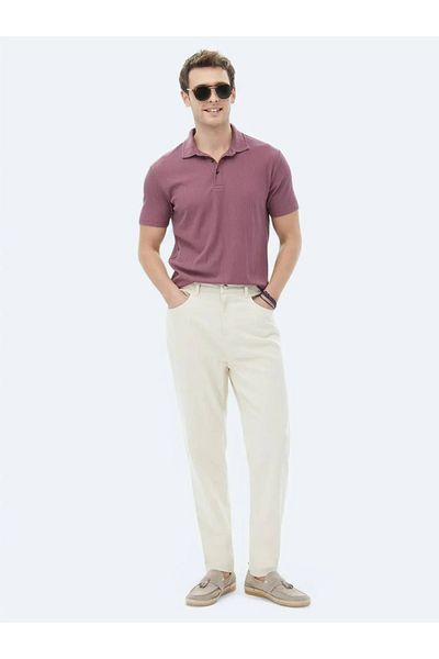 Kip Tricou din bumbac jacquard cu gât polo Dusty Rose