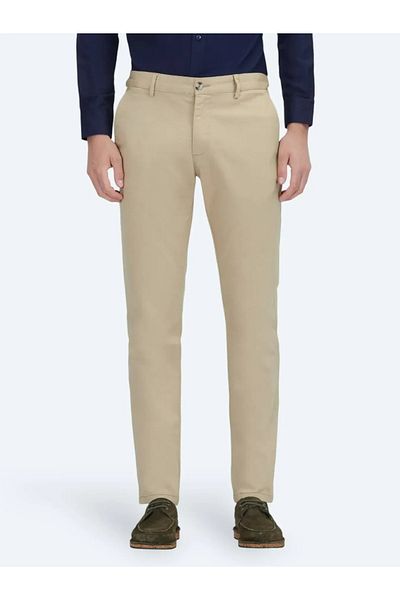 Kip Saffron Plain Weave Regular Fit Pantaloni casual din amestec de bumbac