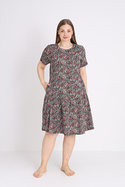 ROMEO LİFE Women's Large Size Cotton Modal Fabric Patterned Summer Dress 7723