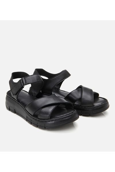 Hotiç Women's Leather Black Adjustable Comfort Sandals