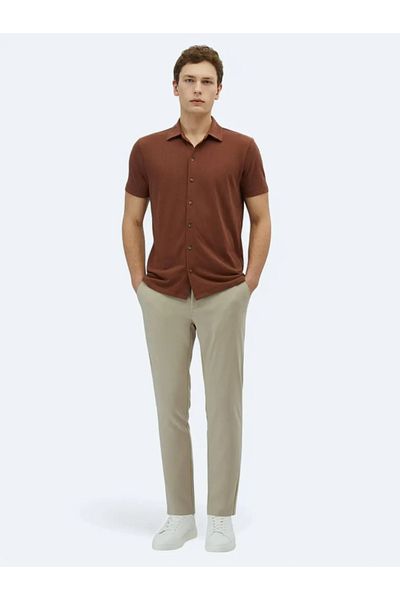 Kip Brown Plain Regular Fit Casual Cotton Blended Shirt