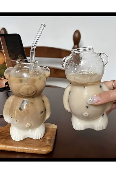 MİS KİTCHEN 2 Pieces Heat Resistant Scandinavian Cute Teddy Bear Style Pinterest Cup Coffee and Presentation Cup