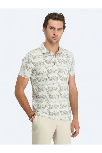 Kip Tricou din amestec de bumbac cu gât polo cu imprimeu kaki