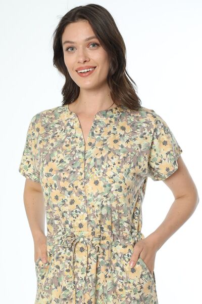 Cotpark 7712 SARI KAHVE DESENLİ ELBİSE