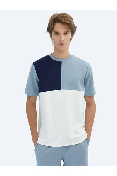 Kip Tricou albastru uni cu decolteu