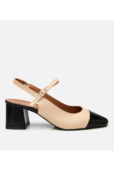 Hotiç Women's Patent Leather Beige Open Back Heeled Shoes