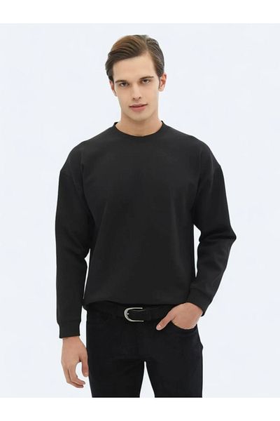 Kip Black Crew Neck Printed Double Sided Sweatshirt