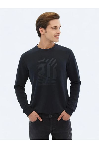 Kip Black Crew Neck Printed Sweatshirt