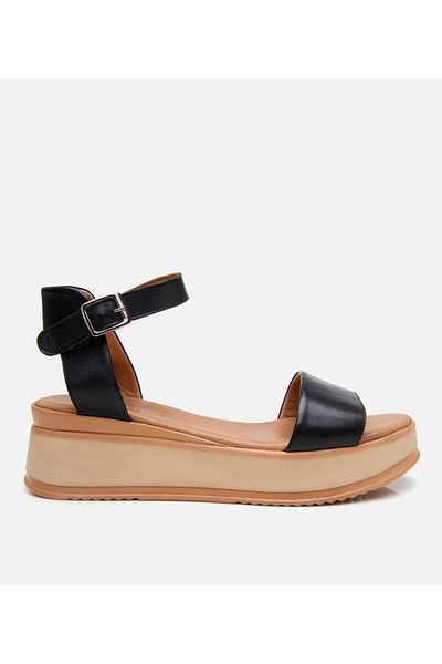Hotiç Women's Leather Black Wedge Heeled Sandals