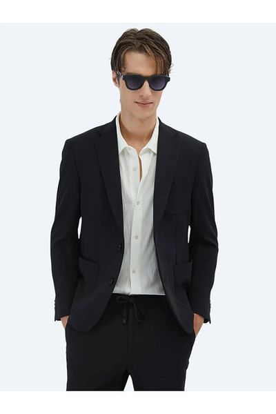 Kip Black Plain Fitted Fit Knitted Suit