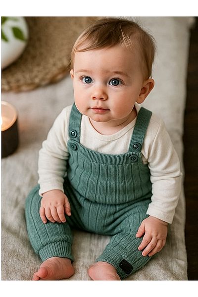 gogo bici Mint Color Front Buttoned Adjustable Unisex Baby Knitwear Leggings Trousers