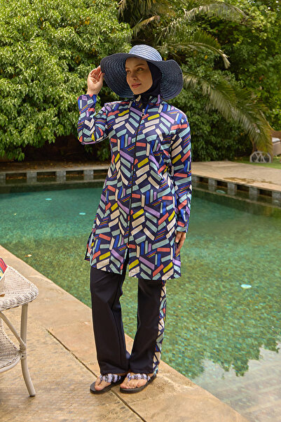 Starinci Mayo Πλήρως καλυμμένο μαγιό Hijab Navy Blue Pare Pattern ΣΚΟΥΡΟ ΜΠΛΕ