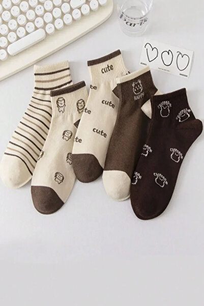 Esinti 5 Çift Kadın Bilek Boy Yazlık Patik Çorap – Pamuklu, Dikişsiz Burun, Desenli Çorap Seti