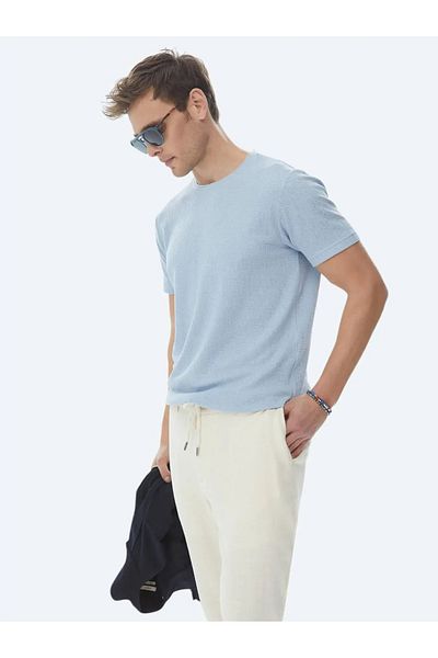 Kip Tricou din amestec de bumbac cu gât turnu jacquard albastru