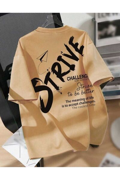 Harajuku Style Μπεζ σχέδιο με στάμπα, Unisex, Oversize, Άνετη εφαρμογή