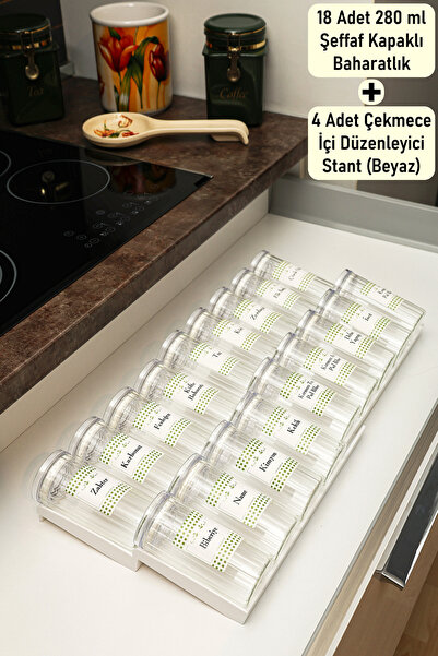color house 18 Adet 280 ml Şeffaf Kapaklı Kavanoz Cam Baharatlık ve 4 Adet Dü...
