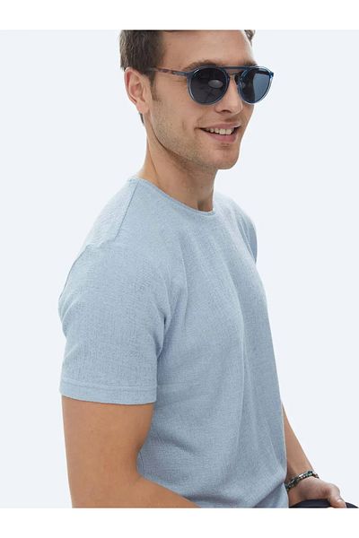 Kip Tricou din amestec de bumbac cu gât turnu jacquard albastru