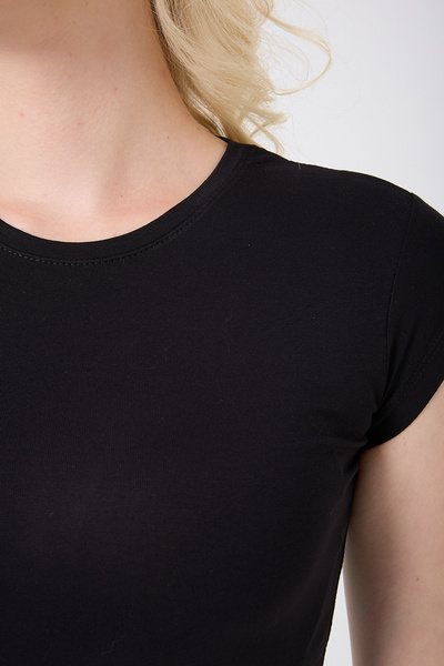 BANEGA Women's Crew Neck Half Sleeve Lycra Stretch Fabric Basic Black Body