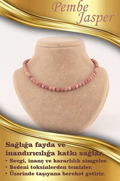 OSMANLI DEĞERLİ TAŞ Sertifikalı Jasper Pembe 6mm Kolye (DÜĞÜMSÜZ)