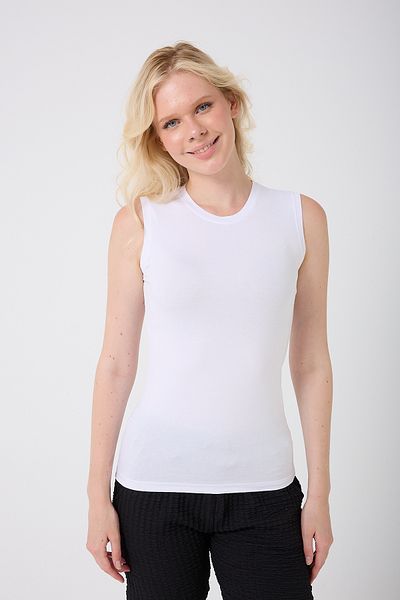 BANEGA Γυναικείο Crew Neck Zero Sleeve Lycra Flexible Fabric Basic Λευκό Σώμα