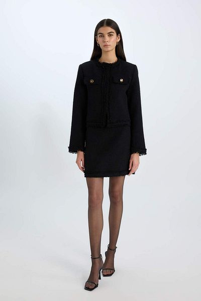 DeFacto Jachetă Blazer Tweed Crop Crew Deck D5040AX24AU