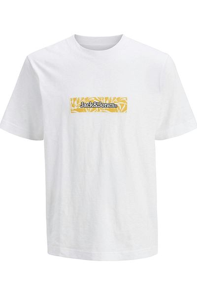 Jack & Jones Мъжка кремава тениска с щампа по цялата повърхност (12272993-BW)