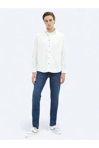 Kip Λευκό ριγέ Regular Fit Woven Velvet Casual πουκάμισο από 100% βαμβάκι