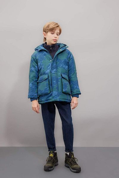 DeFacto Boy's Water Repellent Hooded Zippered Snap Closure Pocket Jacket Parka C5521A824Wn