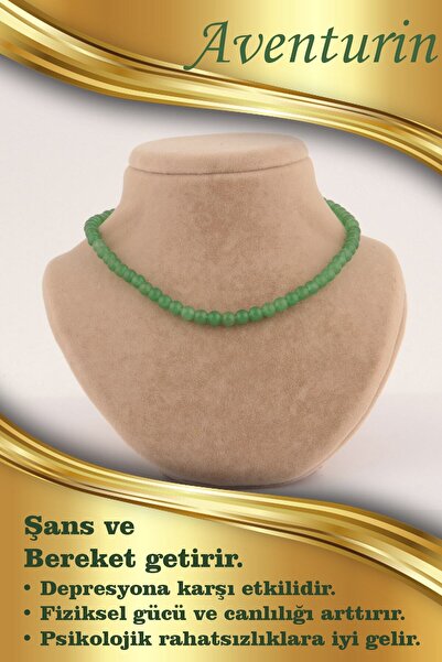 OSMANLI DEĞERLİ TAŞ قلادة أفينتورين خضراء معتمدة مقاس 6 مم (بدون عقدة)