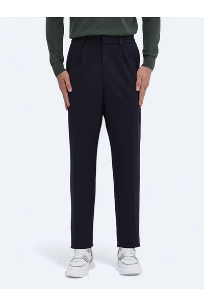Kip Carrot Fit Navy Blue Knitted Casual Pants