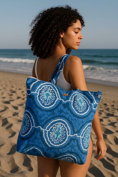 MER HOME Ikat Patterned Zippered Lined Beach Bag Casual Shoulder Bag