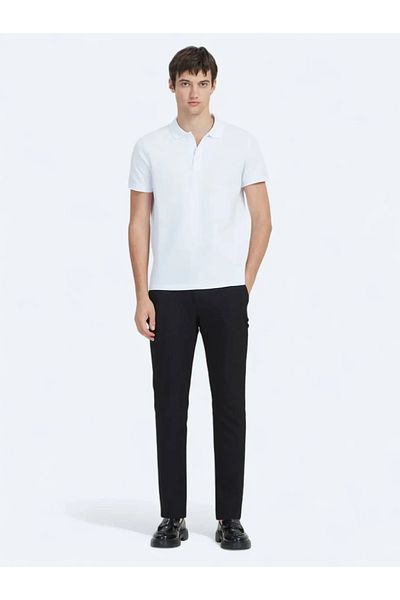 Kip Tricou alb cu gât polo simplu 100% bumbac