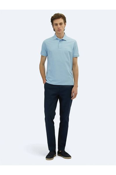 Kip Tricou albastru cu gât polo drept 100% bumbac