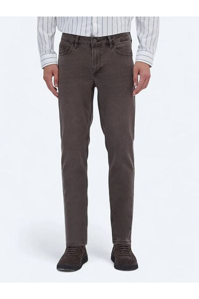 Kip Brown Slim Fit Denim - Cotton Blend Trousers