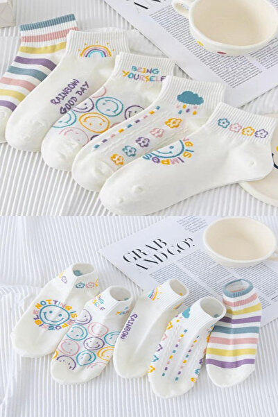 Esinti 5 Pairs Women's Ankle Length Summer Booties Socks – Cotton, Seamless Toe, Rainbow Pattern Socks Set