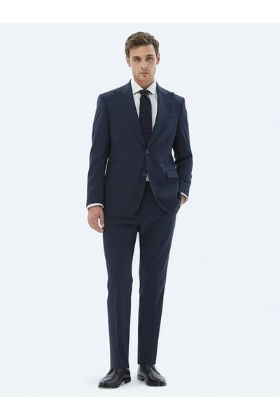 Kip Comfort Fit Navy Blue Striped Suit