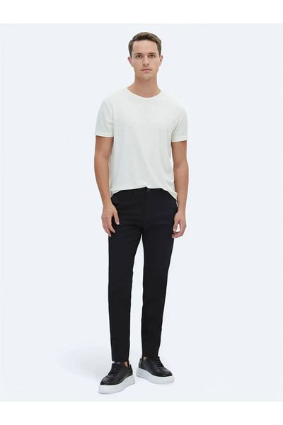 Kip Pantaloni casual din bumbac negru, țesute în amestec, cu croiala normală