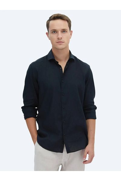 Kip Black Plain Regular Fit Woven Casual Cotton Blended Shirt