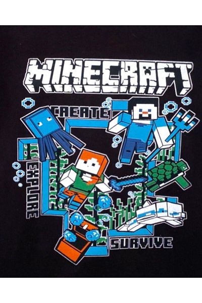 LİTTLE TORTOİSE Set de tricou și pantaloni scurți din bumbac pieptănat de vară pentru băiat cu imprimeu Minecraf