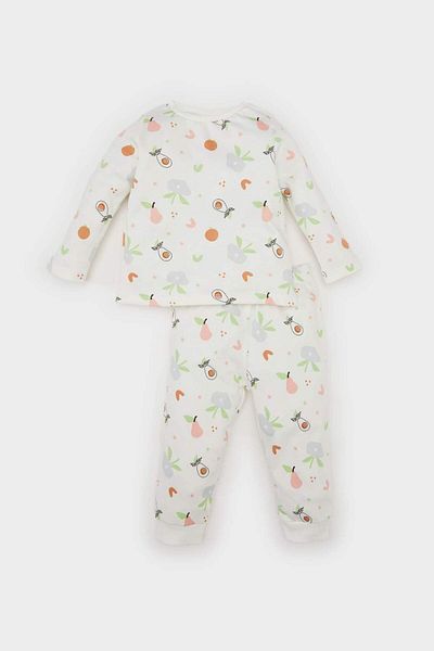 DeFacto Fruit Pattern Baby Girl Pajamas Set - Crew Neck, Long Sleeve, Top and Bottom Set D3443A524Wn